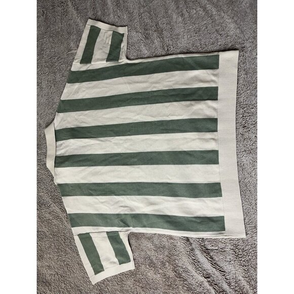 ASOS DESIGN relaxed knit textured notch neck polo shirt in ecru green stripe L - Picture 9 of 12